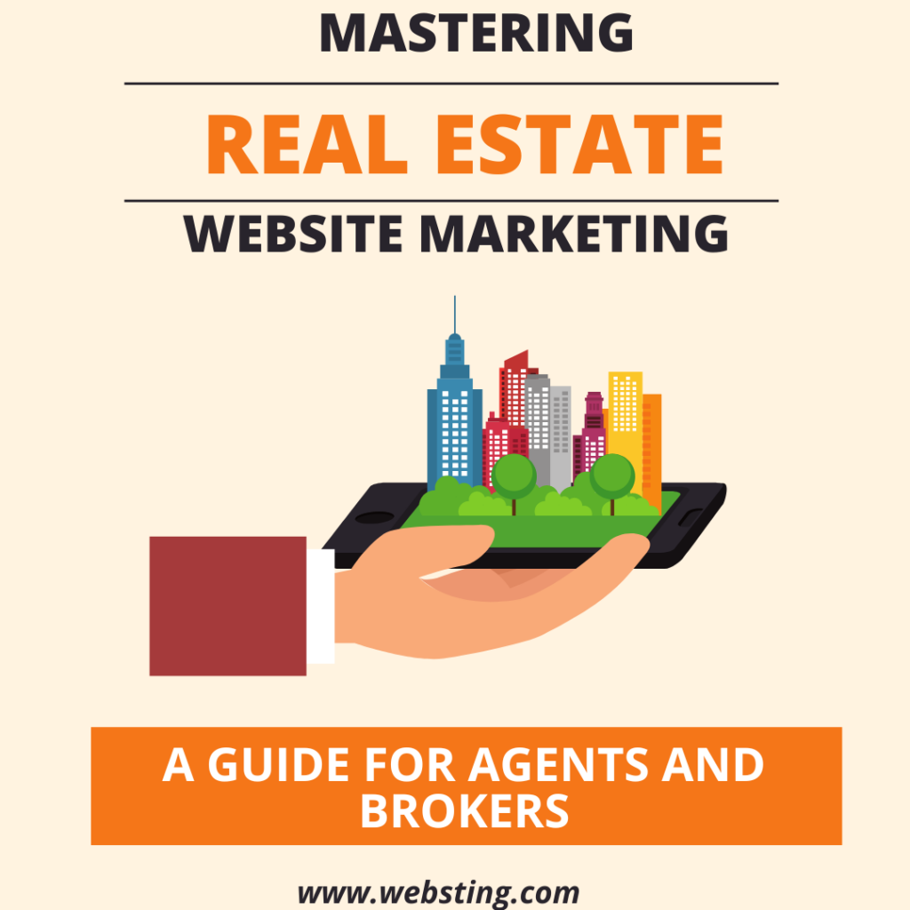 Mastering Real Estate Website Marketing - A Guide for Agents and Brokers | Websting.com - Illustration of a hand holding a tablet with a cityscape, symbolizing real estate and digital marketing.
