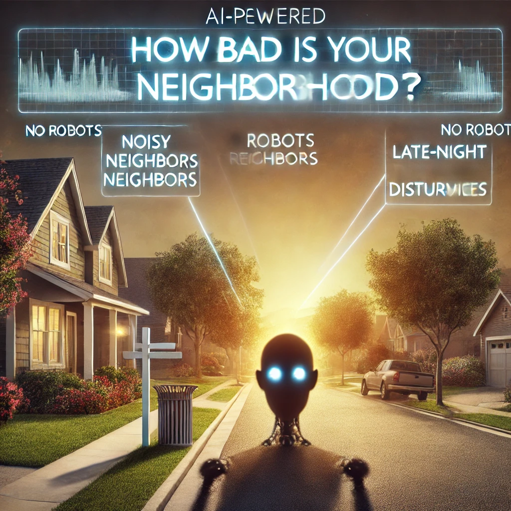 Image showing a seemingly perfect neighborhood with hidden dark secrets revealed subtly in the background.