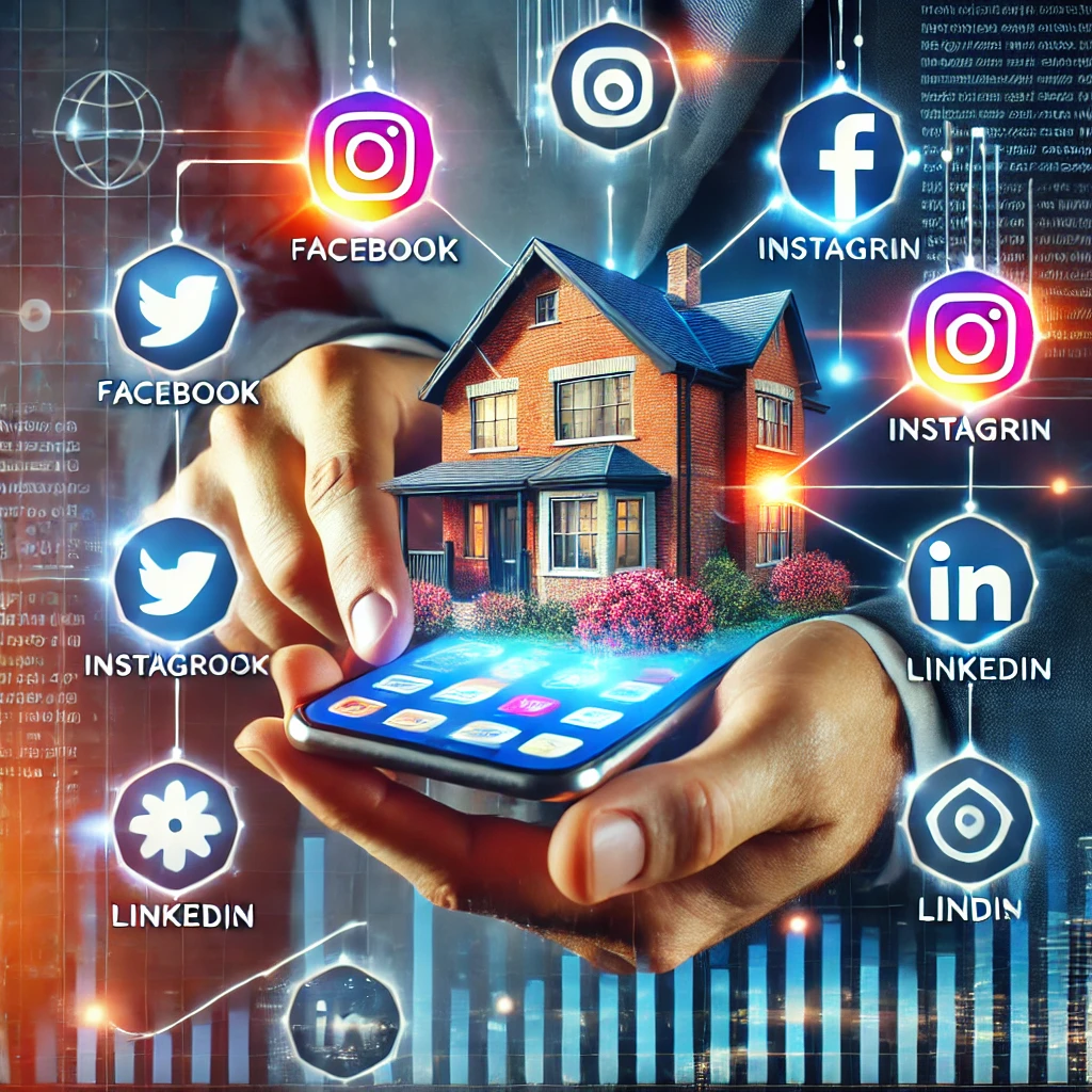 Real estate agent using social media platforms like Instagram and Facebook to promote property listings.