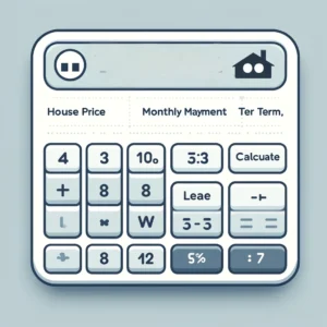 Modern mortgage calculator tool with input fields for home price, payment, rate, and term.