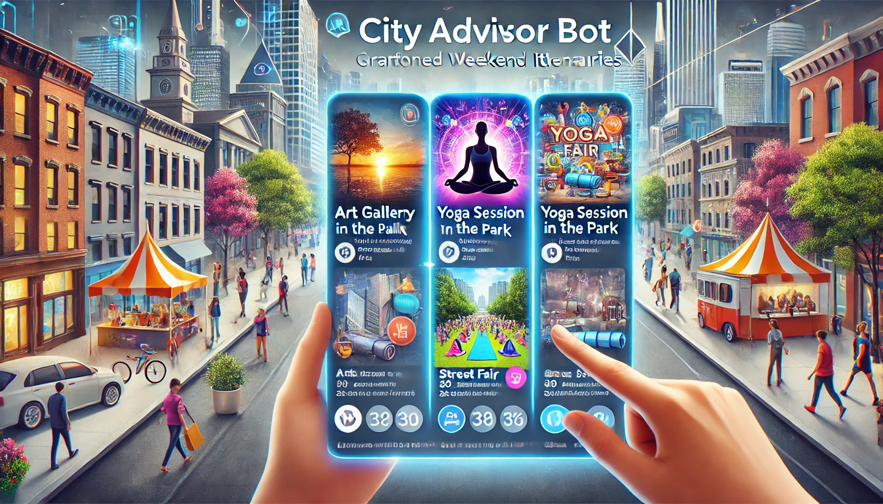 City Advisor Bot crafting personalized weekend plans with curated events like art galleries and fairs.