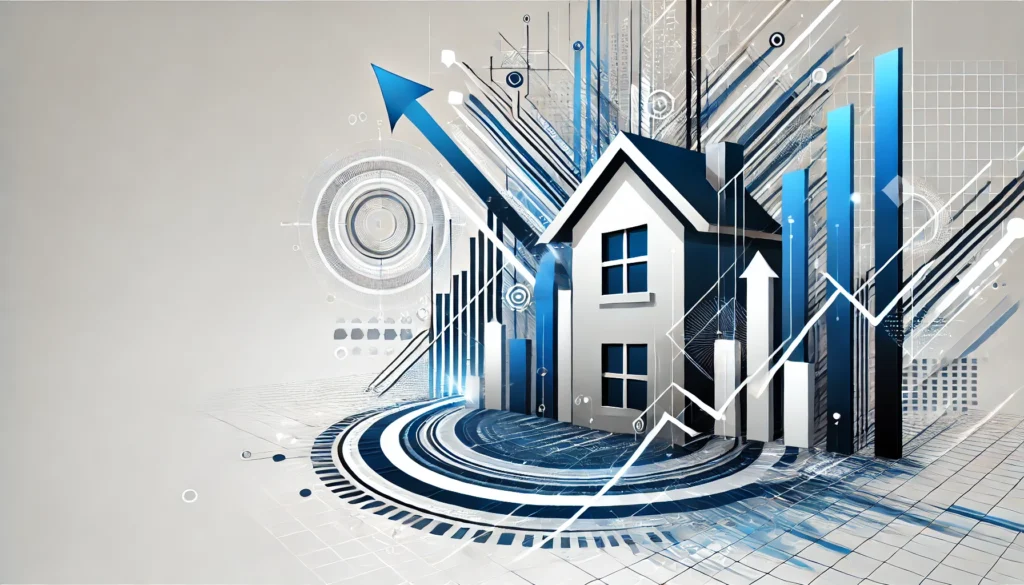 Modern real estate design with digital elements, symbolizing growth and innovation.