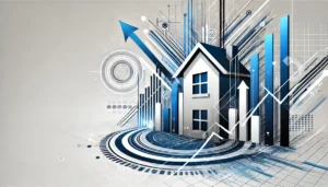 Modern real estate design with digital elements, symbolizing growth and innovation.